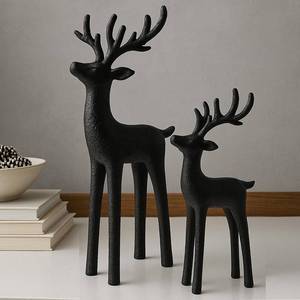 lot 13553 image: Burbell 2 Set Modern Christmas Decor Neutral Christmas Reindeer Decor Resin Deer Statues Figurines Elk Statues for Neutral Modern Living Room Bedroom Office Bookshelf Desk Ornaments(Black,Small)