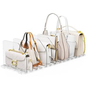 lot 13554 image: DGFCK Bag & Purse Organizer for Closet, 2 Sets Adjustable Clear Handbag Storage Shelf, Plastic Clutch Dividers for Closet Organizers and Storage-Keep Purses upright (2 Sets)