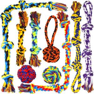 lot 13564 image: SHARLOVY Large Tough Chew Toys for Aggressive Chewers Large Breed,Heavy Duty Dental Rope Toys Kit for Medium Dogs,5 Knots Indestructible Cotton Puppy Teething Chew Tug Toy Set of 9