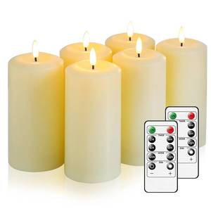 lot 13568 image: Hinabichan Flameless Candles Battery Operated with Remote and 2468 H Timer, 6pcs Flickering Fake Electric Candles for Festival Home Party Decor (D3 x H 6) (Ivory)