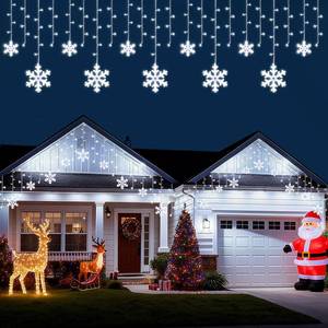 lot 13569 image: Brightown Snowflake Lights, 2 Packs Total 40Ft with 456 Drops,Connectable Icicle Curtain String Lights for Outdoor Indoor House Eaves, Windows, Porch, Tree, Christmas Decorations,Pure White