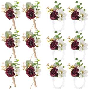 lot 14245 image: Canlierr 12 Pcs Wedding Wrist Corsage and Boutonniere Set Rose Wrist Corsage for Prom Boutonniere for Men Wedding Flowers Accessories Prom Suit Decorations for Wedding Ceremony Anniversary (Red)
