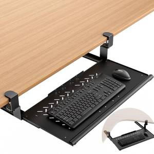 lot 3392 image: Strifuture Keyboard Tray Under Desk - Full Metal Slide Out Ergonomic Holder, Rust-Resistant & Scratch-Proof, Double C-Clamps, 26x13 Tray for L ShapeRegular Desks, StandingSitting Workstation