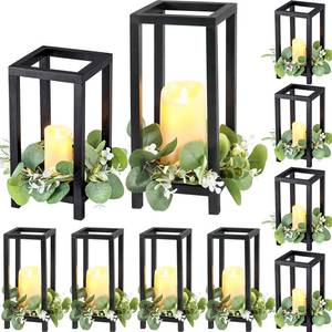 lot 3395 image: Geelin 10 Pcs Wooden Wedding Lantern Centerpiece Candle Lantern Table Wooden Candle Holder Decorative for Wedding Party Table Valentine Decor(10.59 in, 13 in,Black)