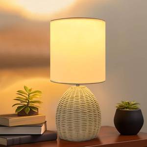lot 3397 image: Jriceskiz Boho Rattan Table Lamp - 3 Color Temperature, Handwoven Nightstand Lamp for Bedroom & Living Room