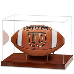 lot 3402 image: Football Display Case, Acrylic Football Case Clear, UV Protected Display Case with Solid Wood Base Stand for Full Size Signed Football Holder, Football Display Box for Football Fans & Collectors