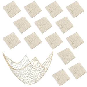 lot 3410 image: Roadtofree 14 Pack 80 x 40 in Natural Cotton Fishnet Decoration Wall Hanging Fishing Net Decor Underwater, Mermaid, Pirate, Hawaiian, Nautical Ocean Theme Beach Bash Party Decorations, Beige