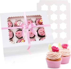 lot 13585 image: Rarapop 30 Pack Cupcake Boxes Hold 12 Standard Cupcakes, Food Grade Cupcake Holders Bakery Carrier Boxes with Windows and Inserts for Cupcakes, Muffins and Pastries