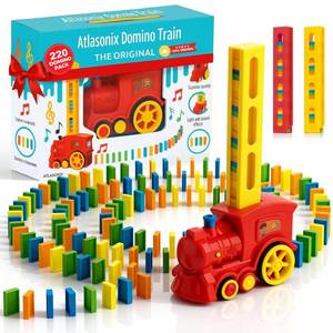 lot 14133 image: Atlasonix Domino Train  Domino Train for Kids  Dominos for Kids - Automatic Domino Laying Toy Set (300, 220,160 Blocks) with Colorful Dominos - Montessori STEM Toy