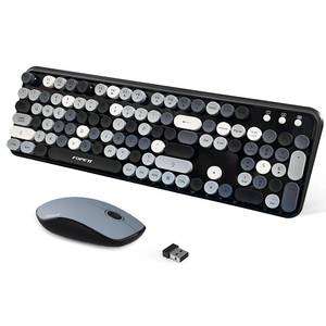 lot 14135 image: FOPETT 2.4GHz Wireless Keyboard and Mouse Set with Switch Button - Full-Size Keyboard - Compatible for WindowsLaptopPCNotebookSmart TV and More - Grey Colorful