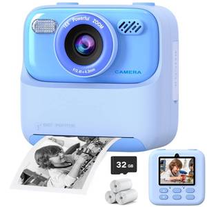 lot 14136 image: Kids Instant Digital Cameras for Boys and Girls, 1080P HD Dual-Lens Selfie Digital Camera with Print Paper & 32G Card, Christmas Birthday Gifts Toys for Toddler and Teenagers Age 3-16 Years Old