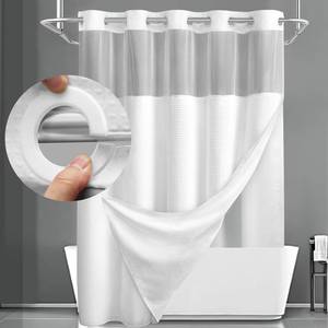 lot 14143 image: YellyHommy No Hook Shower Curtain with Snap in Fabric Liner Set Less Time White Waffle Shower Curtain for Bathroom 75 L x 72 W