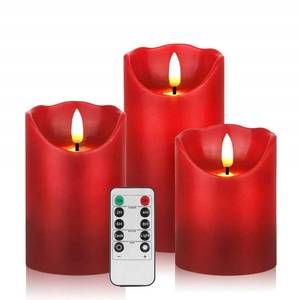 lot 14147 image: Gbateri 3 PCS Red Flickering Flameless Candles - Dripless Real Wax Pillar LED Candle Lights - Battery Operated Candles - Dancing Electronic Candles Set with Remote Control and Timer for Decoration Use