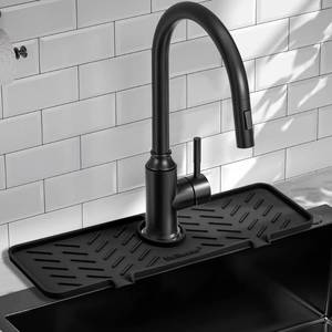 lot 14148 image: Meiliweser Silicone Faucet Mat for Kitchen Sink �� Gen 2 Splash Guard with Upgraded Outlet & Slope �� 18�� x 5.1�� Water Catcher & Sink Sponge Holder for Kitchen and Bathroom (Black)