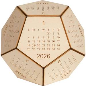 lot 14165 image: 2026 Desk Calendar Wood Dodecahedron, DnD Gifts for Men, Funny Office Gifts for Coworkers, Unique Mens Desk Accessories, New Year Gift Ideas for Boss Male, Employee, White Elephant Exchange