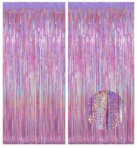 lot 14178 image: Melsan 2 Pack 3.2 ft x 8.2 ft Tinsel Foil Fringe Curtains Backdrop, Sparkle Metallic Foil Curtains for Party Photo Booth Props Decoration, Pinkish Purple