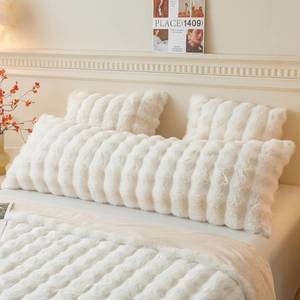 lot 14180 image: LIFEREVO Fluffy Faux Rabbit Fur Body Pillow Cover, Luxury Ivory Bubble Shaggy Plush Bed Body Pillowcase with Zipper Closure, Long 20x54 Fuzzy Furry Pillow Case for Adults Kids Girls Teens, Beige