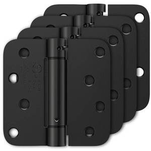 lot 14186 image: Luxbaro 4 Pack Self Closing Door Hinges 4 Inch, Matte Black Spring Loaded Hinges with 58 Radius Corners, Adjustable Tension for Garage, Front Door, for Left and Right Hand Door, UL Listed