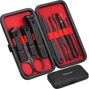 lot 14188 image: Glamne Manicure Set Nail Clippers Kit Professional Stainless Steel Nail Care Tools with Leather Travel Case 10 in 1 Black