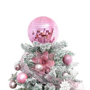 lot 4129 image: Pink Christmas Tree Topper 8 Inch Mirror Disco Ball Tree Topper, Cool and Fun Disco Ball for Xmas Tree Decorations, Ideal for DJ Club, Party, Wedding and Home D�cor
