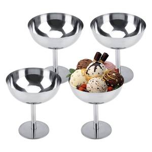 lot 4135 image: Hapivida Ice Cream Cup, 4Pcs Stainless Steel Serving Dessert Bowls Cups Sauce Bowls Mini Round Footed Yogurt Snack Candy Cups for Salad Fruit Pudding Christmas Party