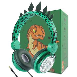 lot 4137 image: charlxee Kids Headphones,Dinosaurs Wired Headsets for Boys&Girls,Built-in Mic&OnOver Ear HD Stereo for Online StudySchoolTablet with Nylon Cable (Green)