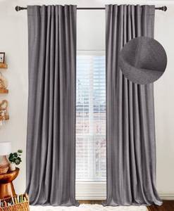 lot 4140 image: 100% Blackout Shield Linen Blackout Curtains for Bedroom 84 Inches Long, Back TabRod Pocket Living Room Drapes, Thermal Insulated Blackout Curtains 2 Panels Set, 50 W x 84 L, Darkgray