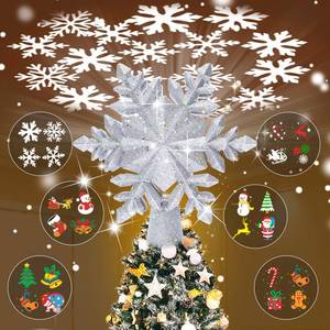 lot 4142 image: TKYHRMAS Christmas Tree Toppers Lighted with 6 Projection Modes, Christmas Snowflake Tree Topper with Built-in LED Rotating Lights, Silver 3D Glitter Projection for Xmas Party Holiday Decorations