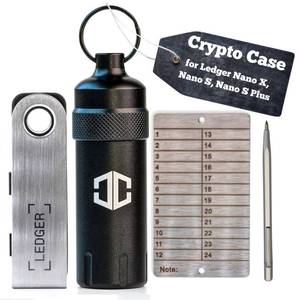 lot 4157 image: Crypto Case - Aluminum Waterproof Case for Ledger Nano X, Nano S, Nano S Plus - Shockproof, Portable Hardware Cold Wallet for Ledger - 24 Word Seed Phrase Plate and Engraving Pen Included