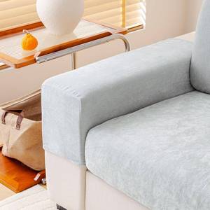 lot 4160 image: WEYOND Chenille Sofa Armrest Covers, Soft Stretch Non-Slip Couch Arm Covers for Sofa, Chair or L Shaped Sectional, Furniture Protector (2 Pieces, Light Grey)