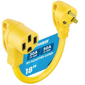 lot 4161 image: Kohree 30 Amp to 50 Amp RV Plug Adapter 18, Heavy Duty RV Dogbone Electrical Adapter 30A Male to 50A Female Power Cord with Grip Handle, 125V3750W