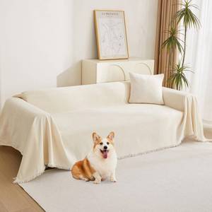 lot 5218 image: MYSKY HOME Loveseat Cover Beige Couch Cover Sectional Couch Covers for 2 Cushion Couch Sofa Thick Universal Chenille Sofa Cover with Tassel Durable Furniture Protector for Dogs 91 x 118