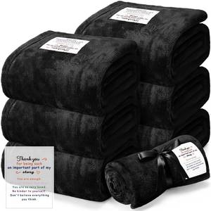 lot 5239 image: Moukeren 6 Pack Employee Appreciation Gifts Thank You Blankets Bulk, 50 x 60 Inch Fuzzy Cozy Blankets with Inspirational Quote, Soft Flannel Throws for Teachers Nurses(6 Pack,Black,Kinder)