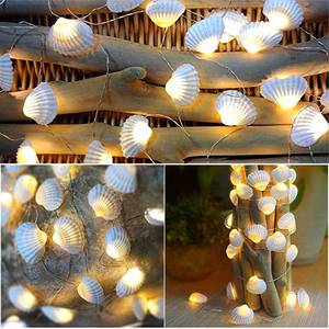lot 6001 image: Decorman Natural Seashell String Lights 13.2ft 40 LED 8 Modes Warm White Weatherproof Battery Operated Ocean Theme Lights for Bedrooms Parties Weddings Gardens with Remote and Timer (Natural Shell)