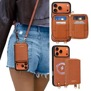 lot 6003 image: ORNARTO Magnetic Detachable Wallet Case for iPhone 17 Pro, Compatible with MagSafe, Crossbody Wallet Case with Card Holder Wrist Strap, RFID Blocking PU Leather Wallet Phone Cover 6.3, Brown