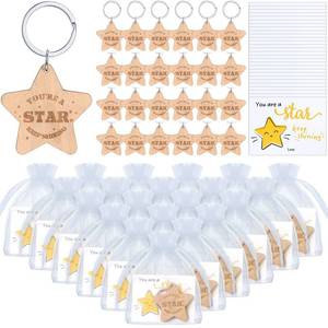 lot 6007 image: Landical 25 Sets Star Keychain Inspirational Gift Wooden Youre a Star Keychains Cards Bags Inspirational Gift for Student