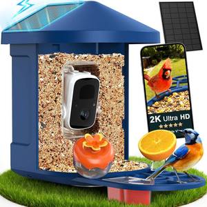 lot 6012 image: PeckCam� Bird Feeder with Camera with AI Identify 10000 Birds Species, 3 Solar Panels, 2K Live View, Instant Arrival Alerts, Smart Bird House with Cam, Gift for Bird Lovers