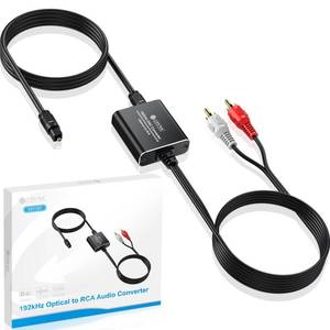 lot 6050 image: eSynic Portable Optical to RCA Adapter-7 FT Long-Built-in DAC Chip-Easy to Setup-192KHZ Digital to Analog Converter-Aluminum Shell-from HDTVBlu-rayDVDGaming Consoles to LR Stereo Audio System
