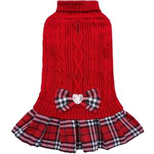 lot 6052 image: YUDODO Dog Sweater Dress for Small Dogs Girl with Bowtie Winter Warm Dog Turtleneck Sweater with Leash Hole Soft Puppy Knitwear Clothes Cute Doggie Dresses for Yorkie Chihuahua (Red, M)