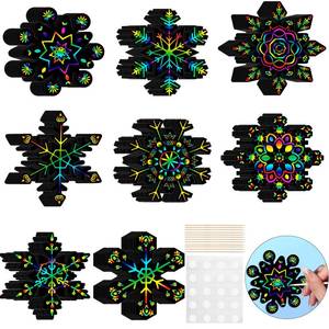 lot 6055 image: Poen 80 Pieces Snowflake Scratch Cards for Kids Paper Art Christmas Tree Ornaments Scratch Crafts Paper for Winter Xmas Home Classroom DIY Activities