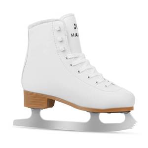 lot 6069 image: HALOSK Premium Leather WomensGirls Figure Ice Skates - Memory Foam Collar Beginner Youth Ice Skates with Stainless Steel Blade, Women Size 5 6 7 8 9 10, White Size US 3