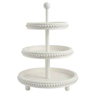 lot 6071 image: SwallowLiving Farmhouse 3 Tier Tray, White Three Tiered Tray Wood Stand with Shabby Chic Beaded for Home & Kitchen or Coffee Bar Decorations, 12.4 x 12.4 x 16.5 inchs