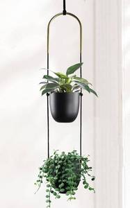 lot 6417 image: ABETREE Modern Metal Hanging Planter for Indoor Outdoor Plants with Hook 2 Tier Boho Wall and Ceiling Flower Pots Baskets Holder Home Office Decor(Black)