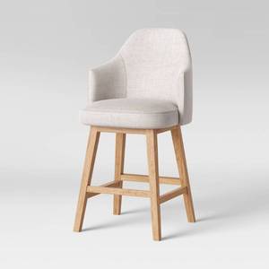 lot 7880 image: Kinston Swivel Curved Back Upholstered Counter Height Barstool Linen - Threshold�� Chic Kitchen Seating, 300lb Capacity