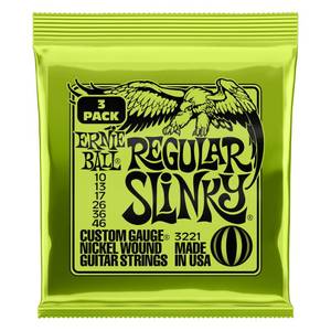 lot 8467 image: Ernie Ball Regular Slinky Nickel Wound Electric Guitar Strings 3-pack, 10-46 Gauge (P03221)
