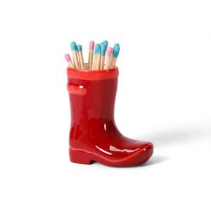 lot 8474 image: ZUHSAN Wellington Match Holder, home decor ceramic match holder, Wellington boot match holder, with striker at bottom, MATCHES NOT INCLUDED. (Glossy Red)