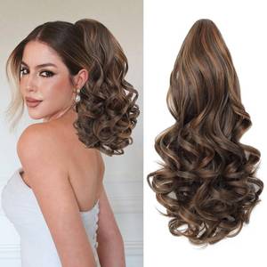 lot 8476 image: Wirctp Ponytail Extension,16 Claw Clip in Ponytail Extensions Long Curly Ponytail Hairpiece for Women Fluffy Natural Synthetic Pony Tails for Daily Use(Chocolate Brown with Highlights)