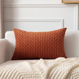 lot 8485 image: Kevin Textile Fall 12x24 Inch Pillow Cover 1 Pack Boho Decorative Soft Striped Corduroy Lumbar Farmhouse Solid Color Accent Rectangle Cushion Case for Living Room Couch Sofa Bed, Rust