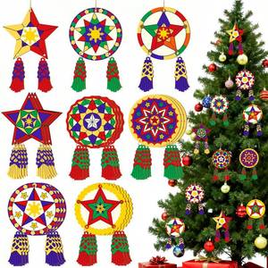 lot 8488 image: 24 Pcs Christmas Parol Lantern Filipino Wooden Philippine Christmas Ornaments for Tree Decorations Hanging Ornaments Traditional Capiz Star Pendant Sign for Xmas Gift Home Window Holiday Decor Navidad