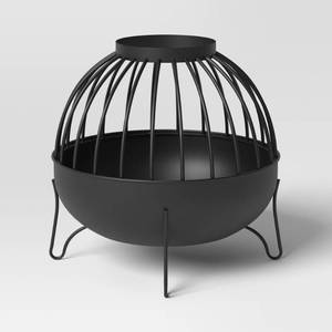 lot 9373 image: Wood Burning Cutout Round Outdoor Fire Pit Black - Threshold�� Weather-Resistant, Includes Poker